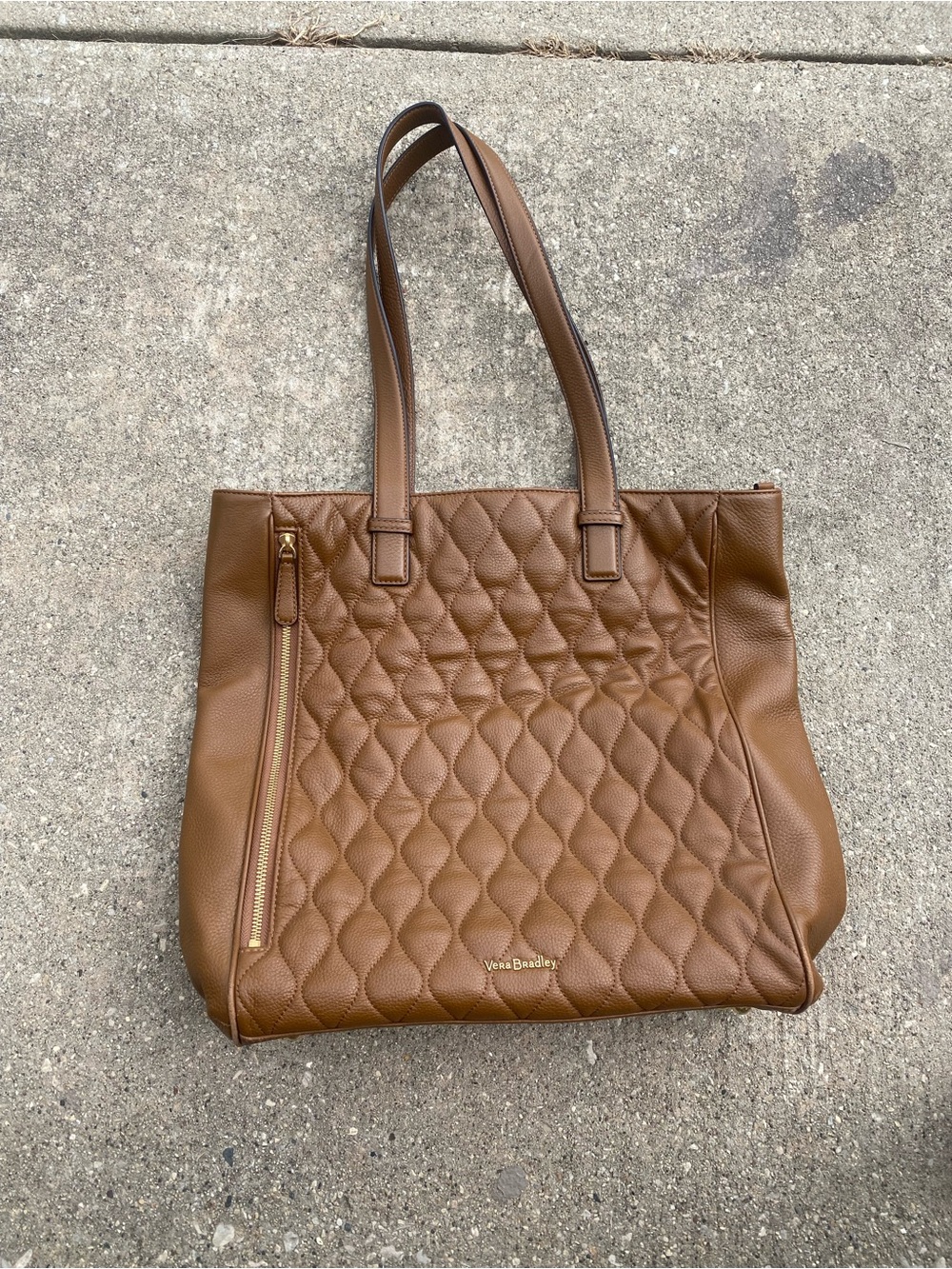 Vera Bradley Quilted Brown Leather Tote with Exterior Zip